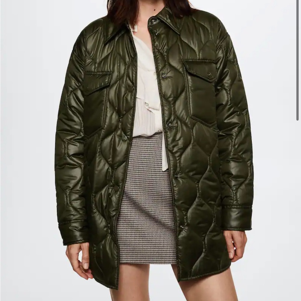 Mango Oversized Quilted Jacket/Coat - Olive XS